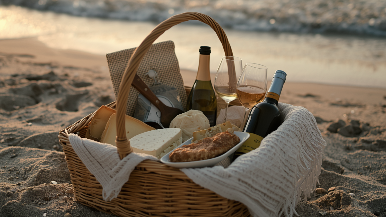 Cute Picnic Basket Set Up At Beach