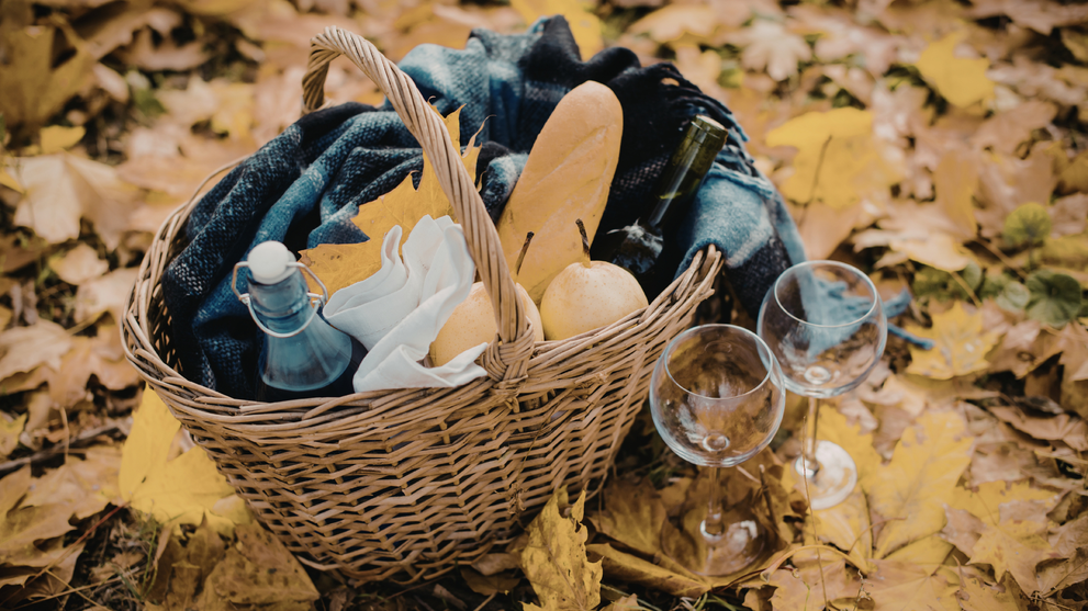 Picnic Essentials Packed In A Wicker Basket