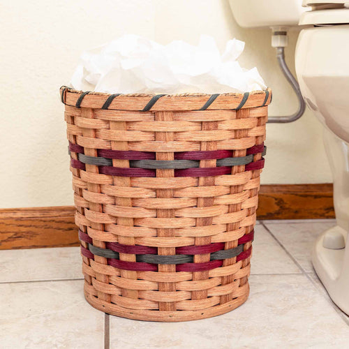 11" Woven Wicker Waste Basket | Decorative Amish Woven Wastebasket Wine & Green