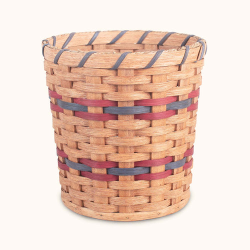 Amish Handmade 13” Round Woven Waste Basket Wine & Blue