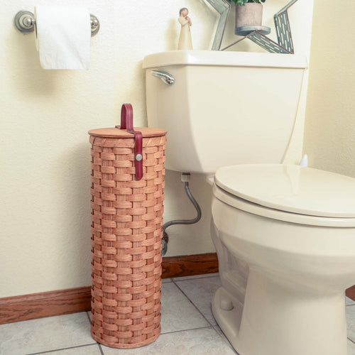 Toilet Paper Storage Basket | Amish Wicker 4-Roll Holder w/Lid Plain
