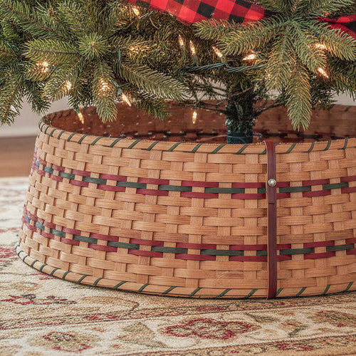 Large Tree Collar | Amish Woven Wicker Basket Christmas Tree Skirt Wine & Green