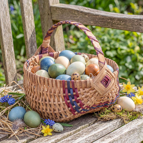 Medium Wicker Egg Basket | 11" Amish Egg Gathering Basket Wine & Blue