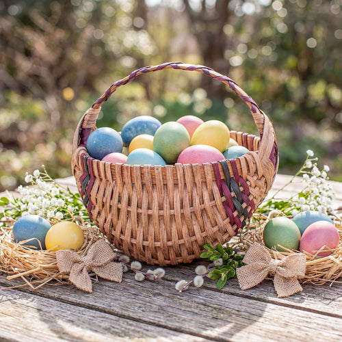 Small Wicker Egg Basket | 9" Amish Egg Gathering Basket Wine & Green