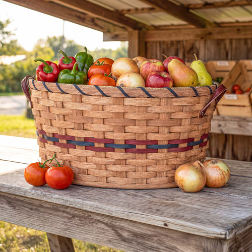 Bushel Basket | Amish Woven Wooden Garden Carrier Wine & Blue
