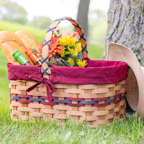 Large Wicker Garden Basket | Amish Woven Farmers Market Basket Wine & Blue