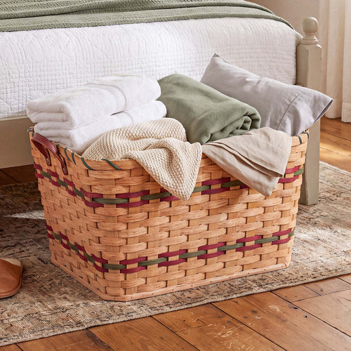 Vintage Wicker Laundry Basket | Extra Large Retro Amish Woven Wine & Green