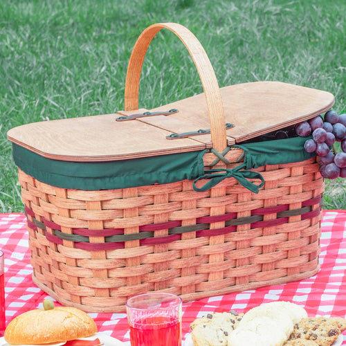 Large Vintage Picnic Basket | Amish Wicker Classic Family Picnic Basket Wine & Green