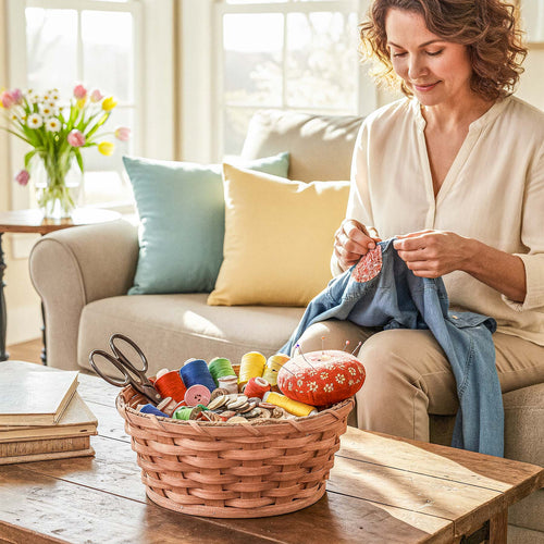 Amish Mending Basket | Wicker Darning & Sewing Notion Storage Plain