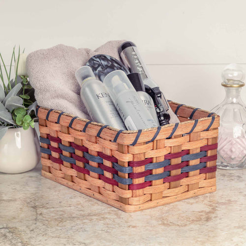 Small Organizer Basket | Amish Woven Wicker Decorative Storage Wine & Blue