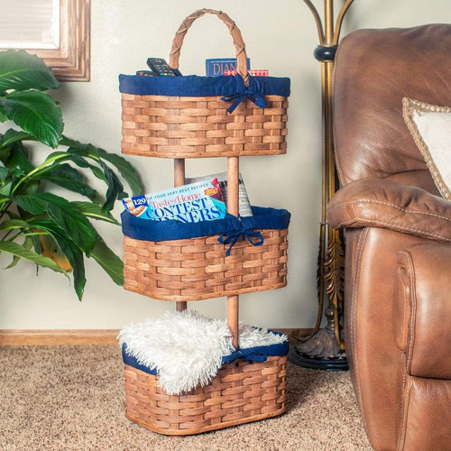 3 Tier Organizer Baskets | Extra Large Amish Wicker Decorative Storage Plain