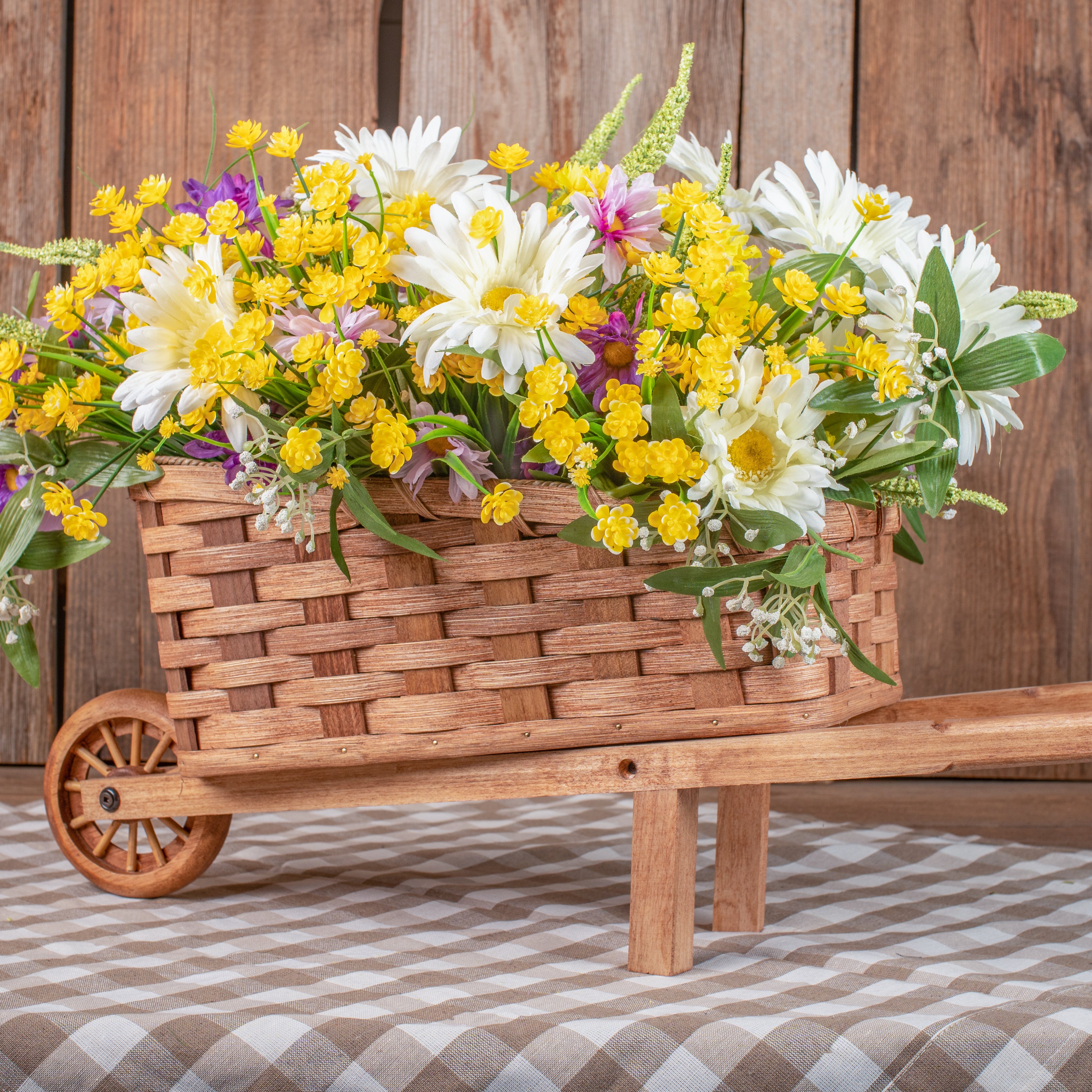Decorative Wheelbarrow | Rustic Wheel Barrow Table Decor – Amish Baskets
