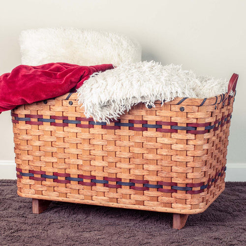 Extra-Large Blanket Basket | Decorative Living Room Floor Storage Wine & Blue